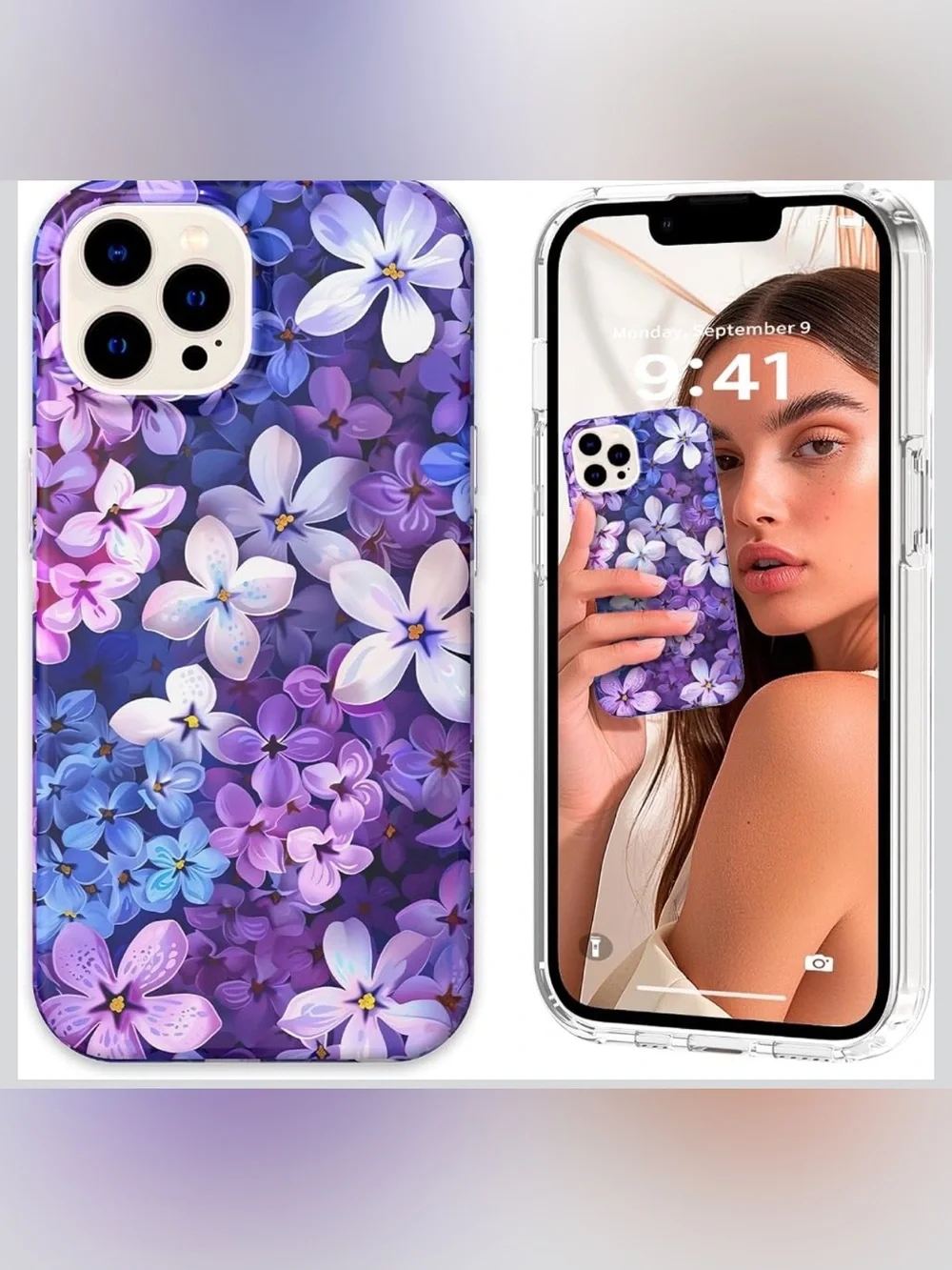 Purple Floral Phone Case for iPhone 13PRO  Stylish Protective Cover New